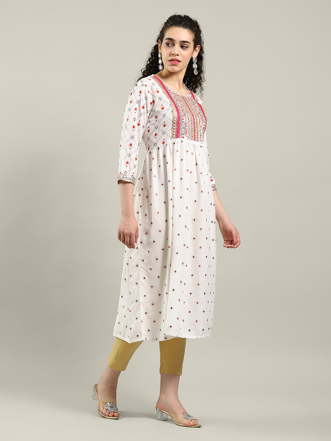 Neck Embroidered Cotton Blend Kurta &amp; Pants