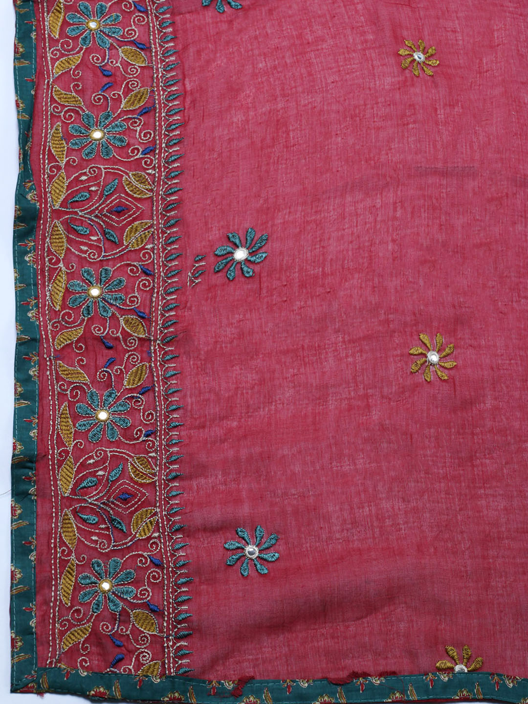 Embroidered Cotton Blend Unstitched Suit With Pant &amp; Dupatta