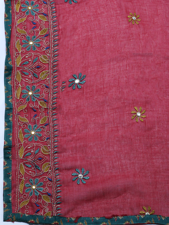 Embroidered Cotton Blend Unstitched Suit With Pant &amp; Dupatta