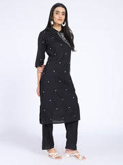 Resham Embroidery Cotton Blend Kurta With Pants