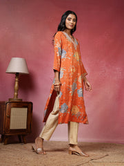 Neck Embroidered Cotton Blend Kurta With Pants