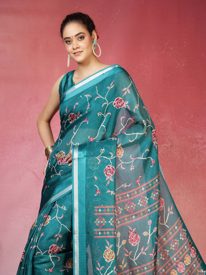 Floral Printed Cotton Blend Saree