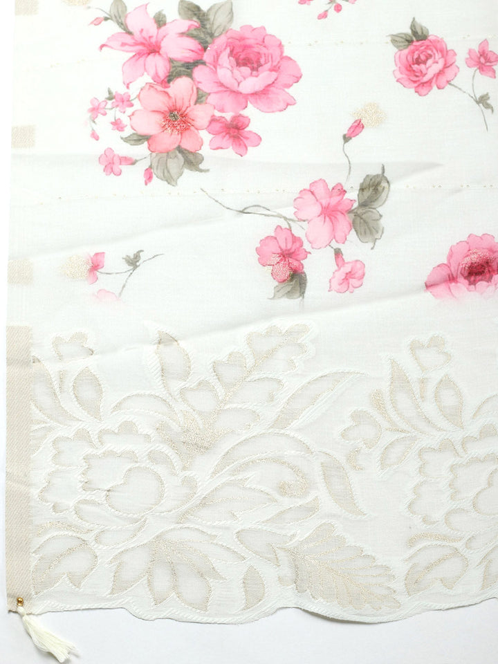 Embroidered Linen Blend Unstitched Suit With Pant &amp; Dupatta