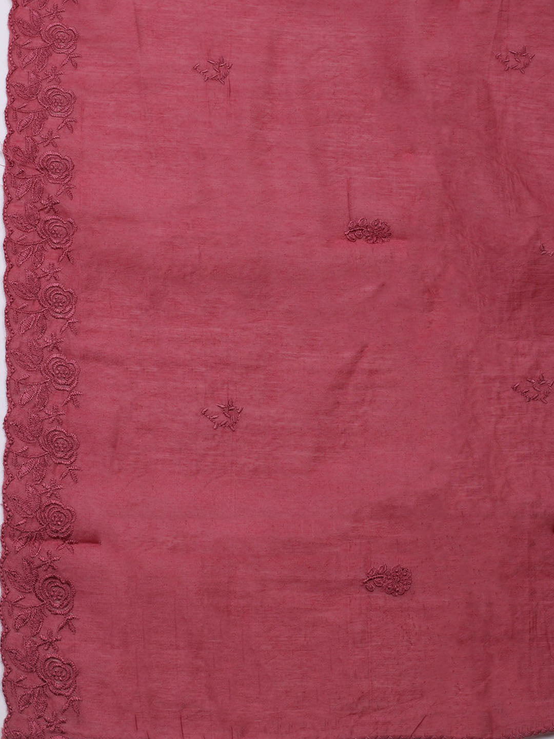 Embroidered Cotton Blend Unstitched Kurta With Pant & Dupatta