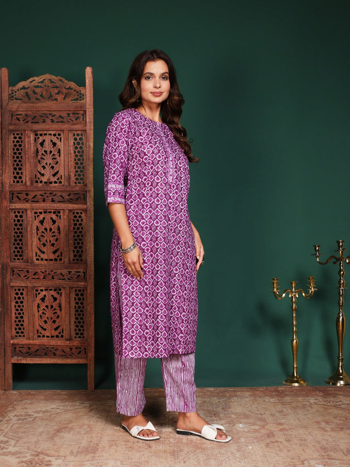 Printed Cotton Blend Kurta With Pant &amp; Dupatta