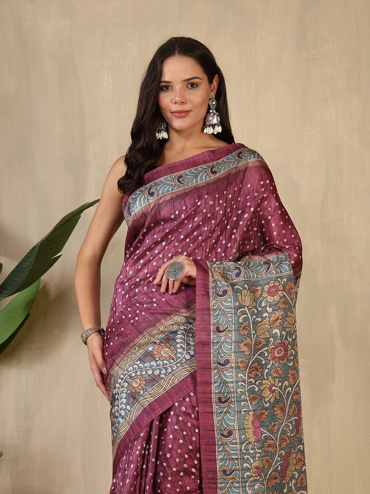 Printed Tussar Silk Saree
