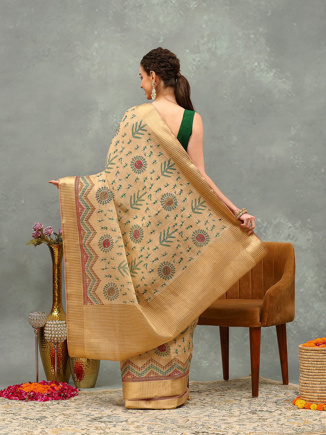 Zaari Border Cotton Blend Saree