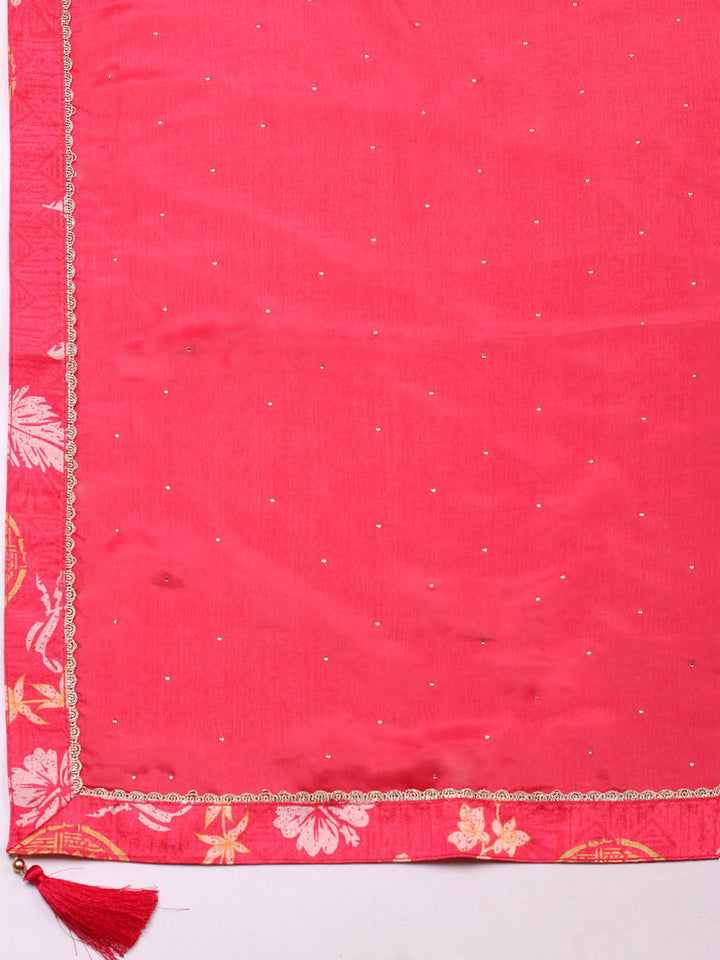 Embroidered Chinon Unstitched Suit With Pant &amp; Dupatta
