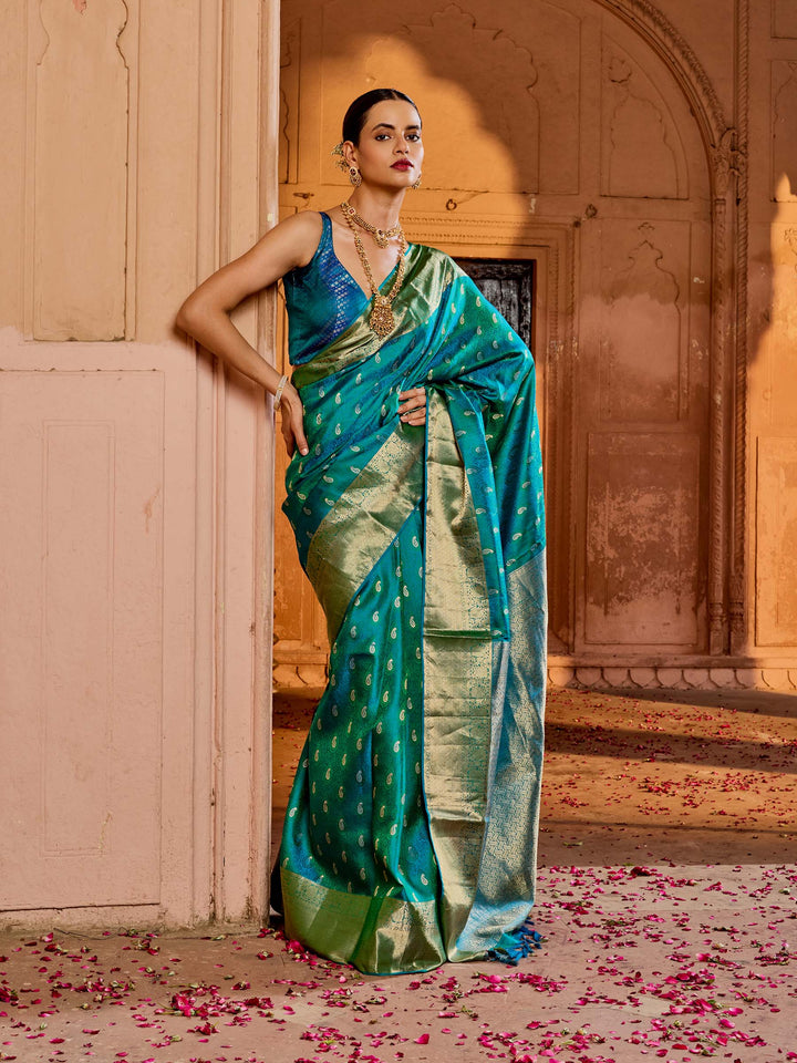 Lake Blue Hlame Woven Saree