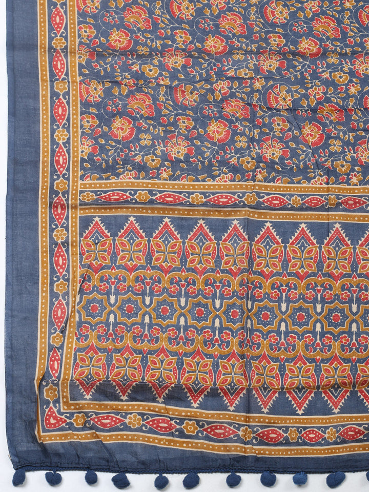 Printed Cotton Blend Unstitched Suit With Pant &amp; Dupatta