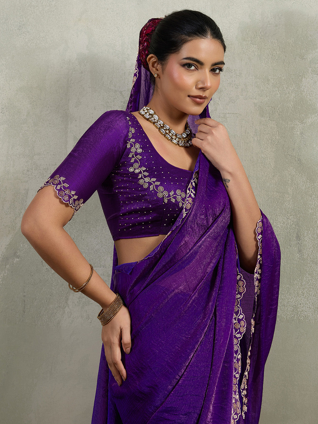 Embroidered Satin Saree