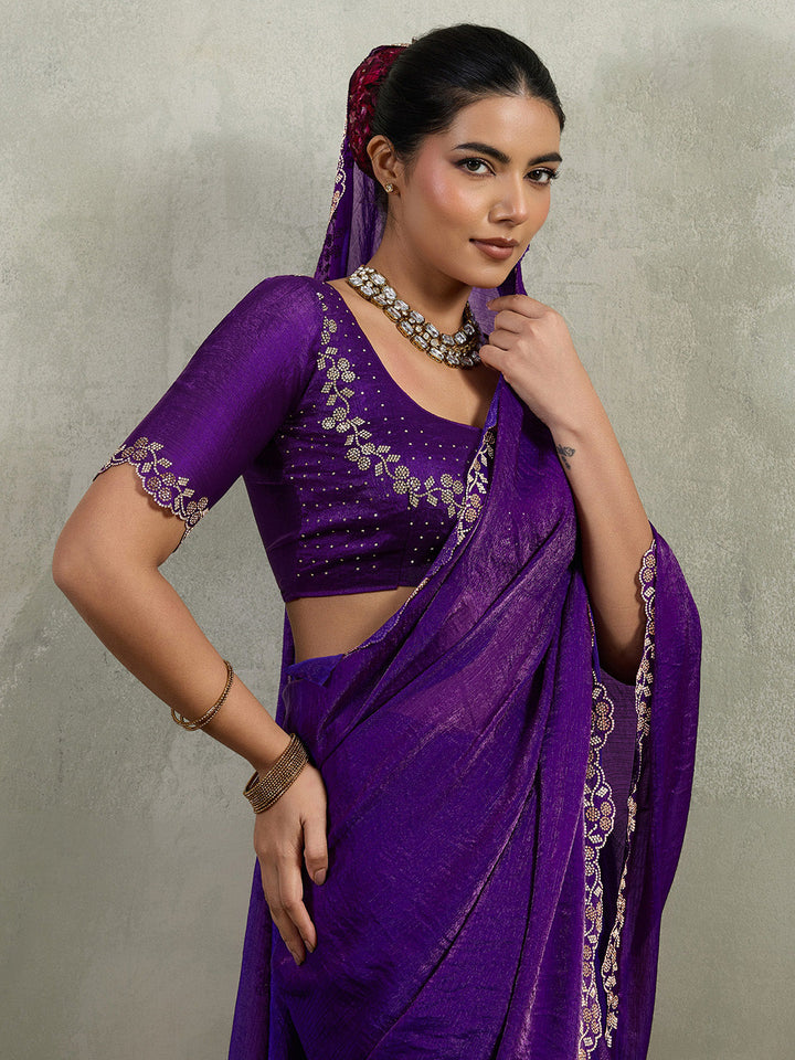 Embroidered Satin Saree
