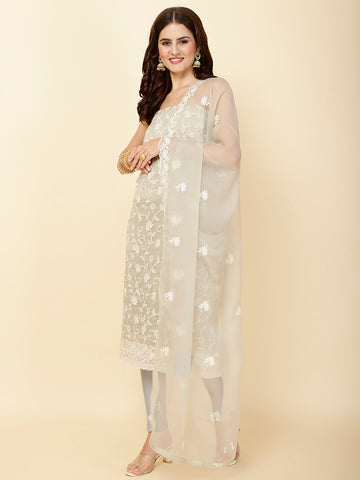 All Over Embroidery Organza Unstitched Suit Piece With Dupatta