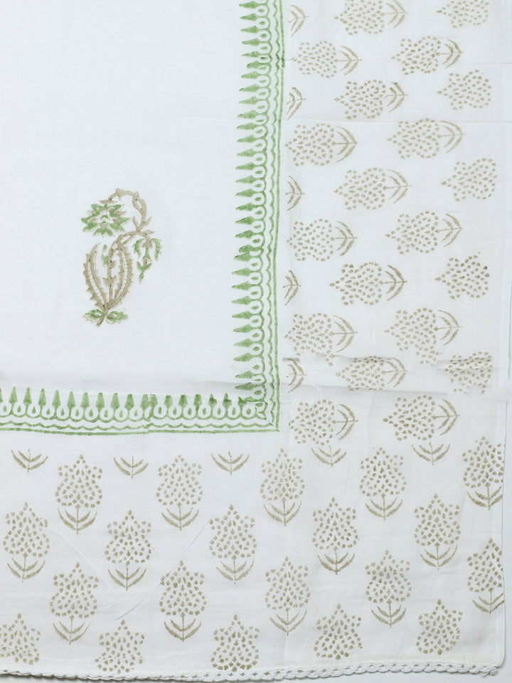 Printed Cotton Blend Unstitched Suit With Pant &amp; Dupatta