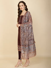 Kantha Embroidery & Printed Chanderi Unstitched Suit Piece With Dupatta