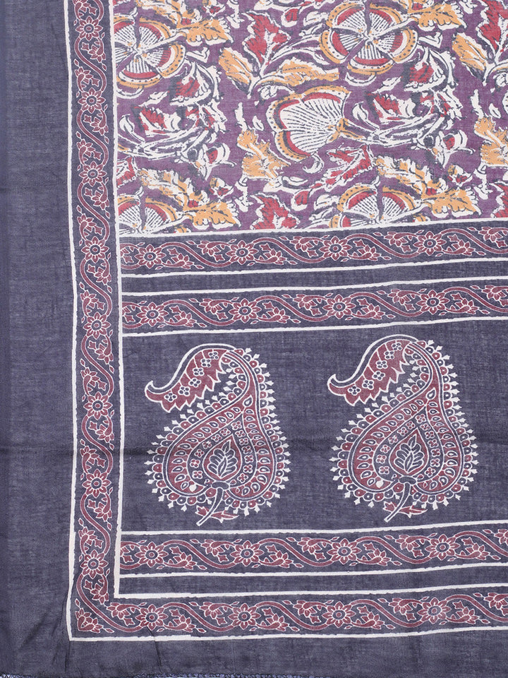 Printed Cotton Blend Unstitched Suit With Pant &amp; Dupatta
