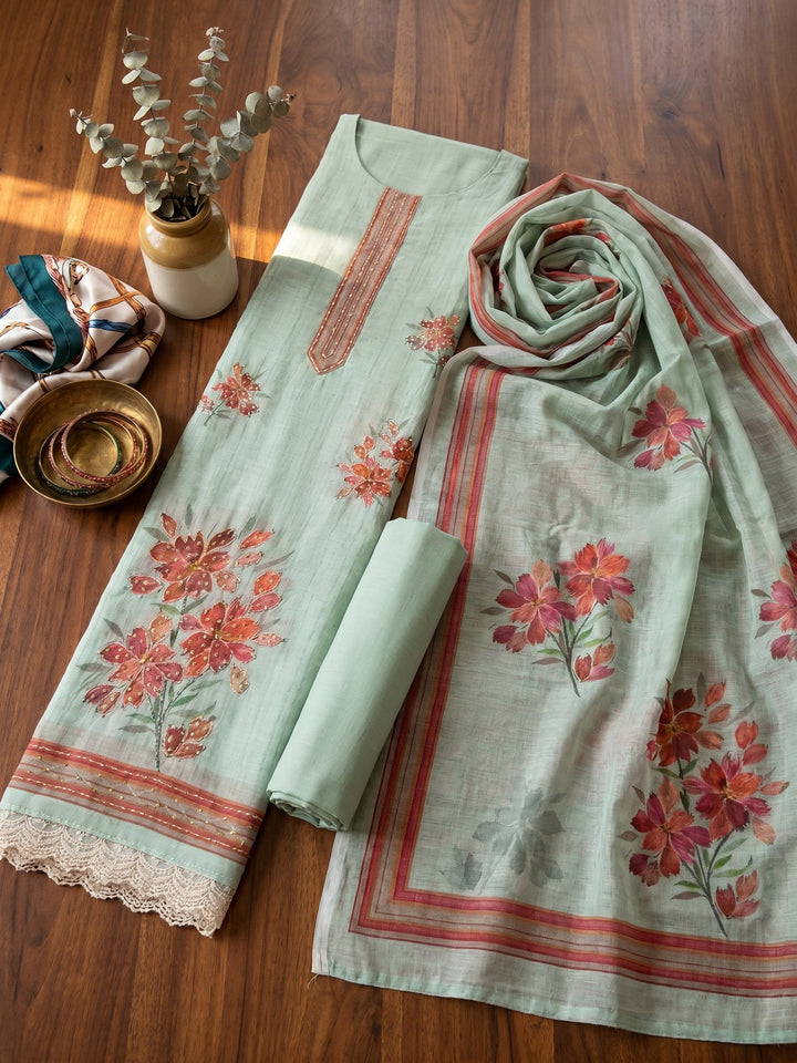 Printed Linen Unstitched Suit With Dupatta