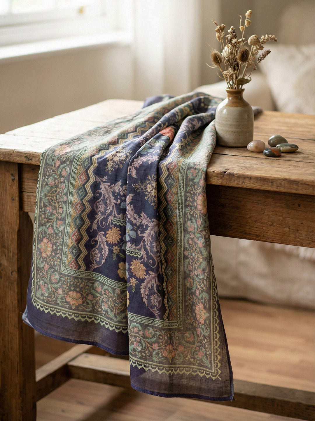 Embroidered Chanderi Unstitched Suit With Pant &amp; Dupatta