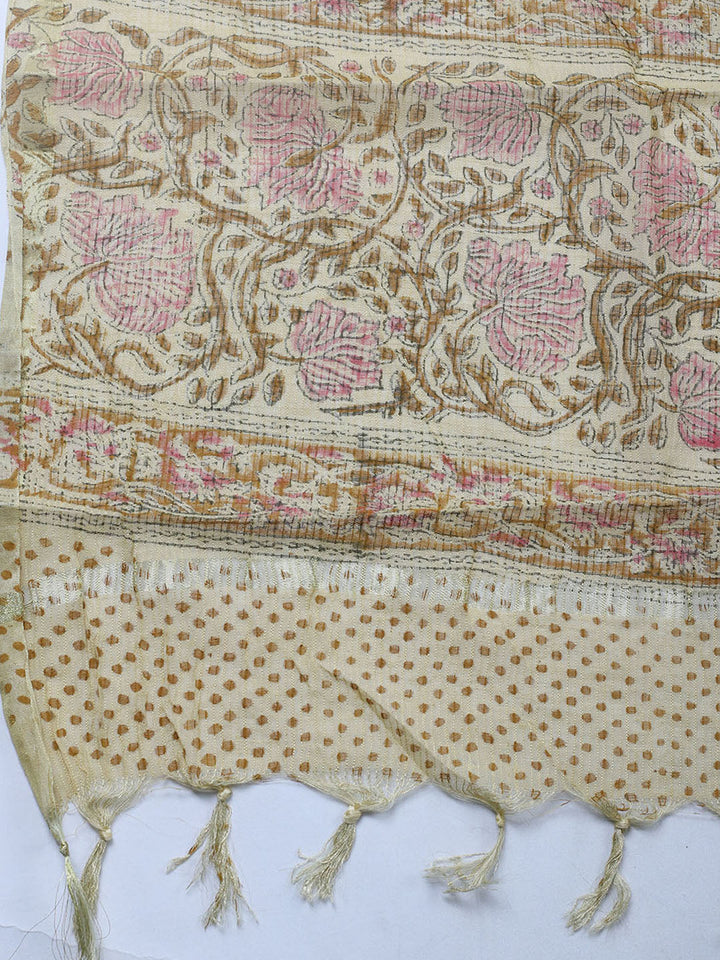 Printed Cotton Blend Unstitched Suit With Pant &amp; Dupatta