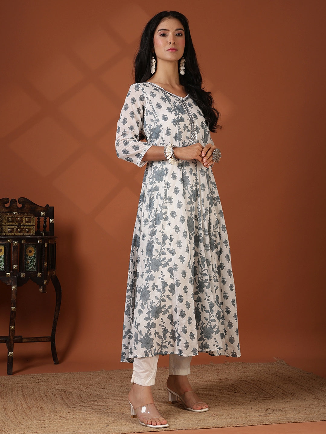 Printed Cotton Blend Kurta With Pant &amp; Dupatta