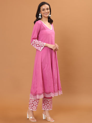 Plain Cotton Anarkali Kurta With Pants