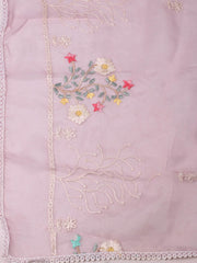 Embroidered Chanderi Pink Lavender Unstitched Suit With Pant & Dupatta