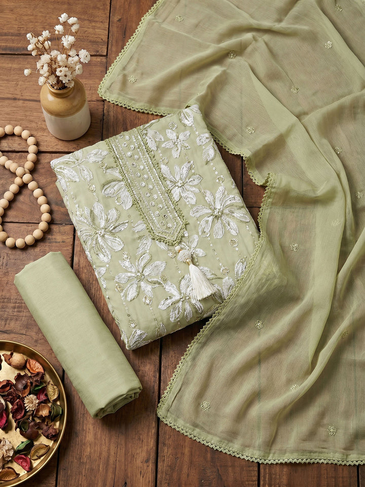 Neck Embroidered Cotton Blend Unstitched Suit With Dupatta