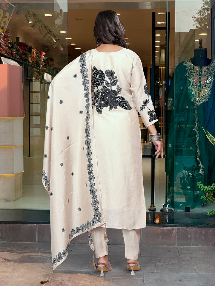 Printed Art Silk Kurta With Pants &amp; Dupatta