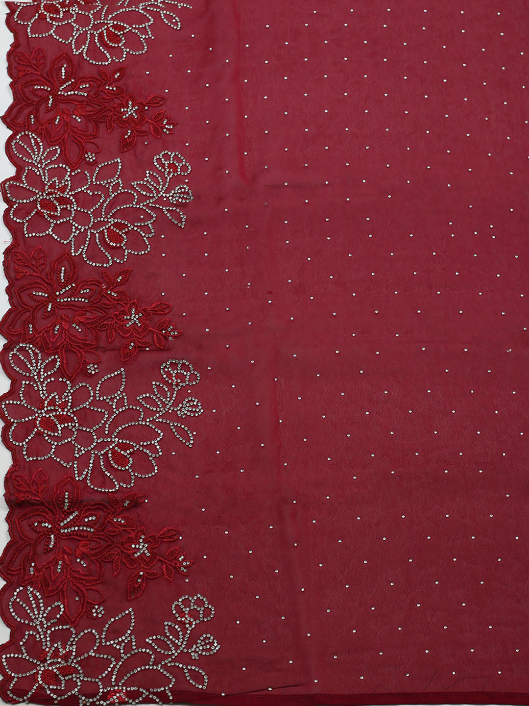 Embellished Art Silk Unstitched Suit With Pant &amp; Dupatta