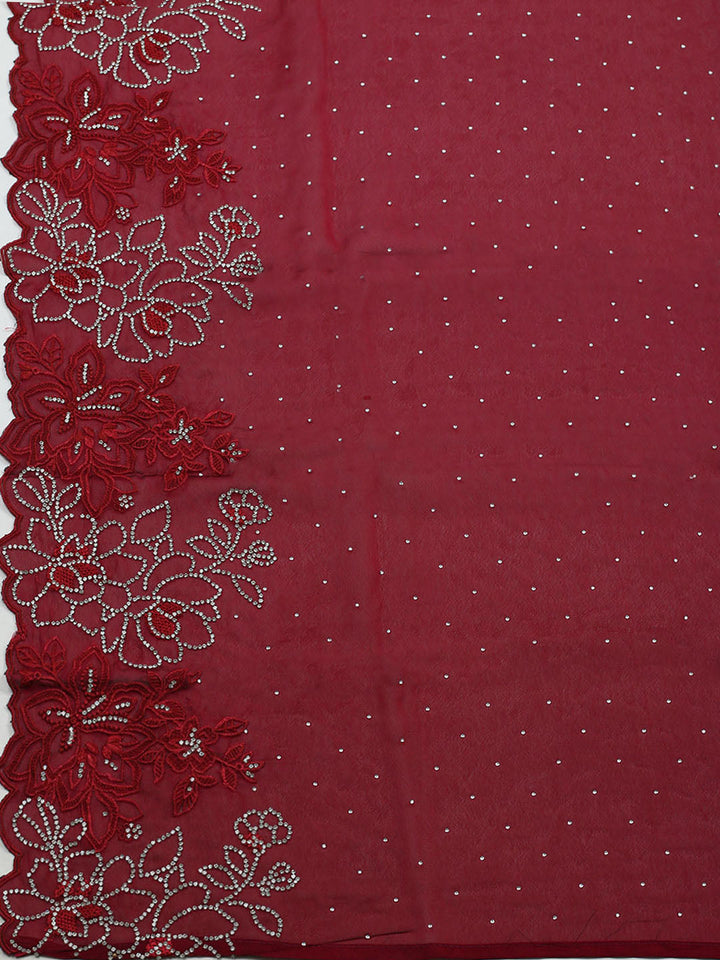 Embellished Art Silk Unstitched Suit With Pant &amp; Dupatta