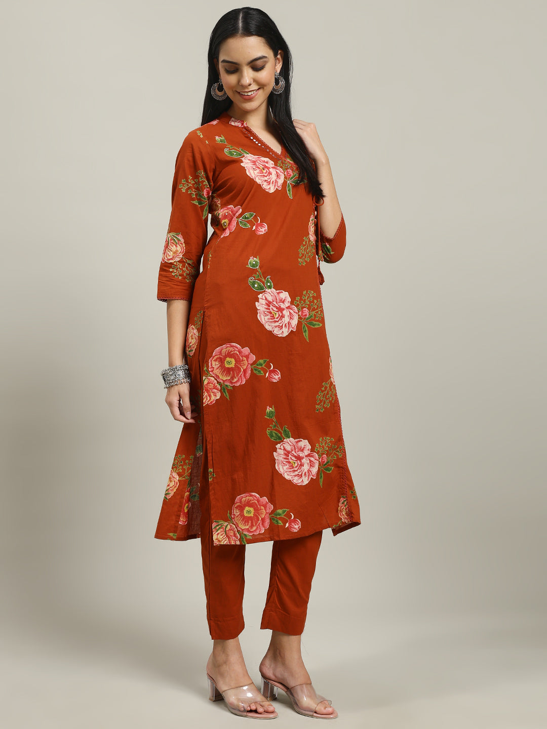Printed Cotton Blend Kurta With Pants & Dupatta