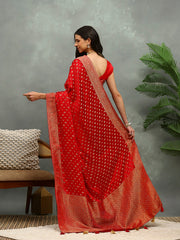 Stone Work Satin Embroidery Saree