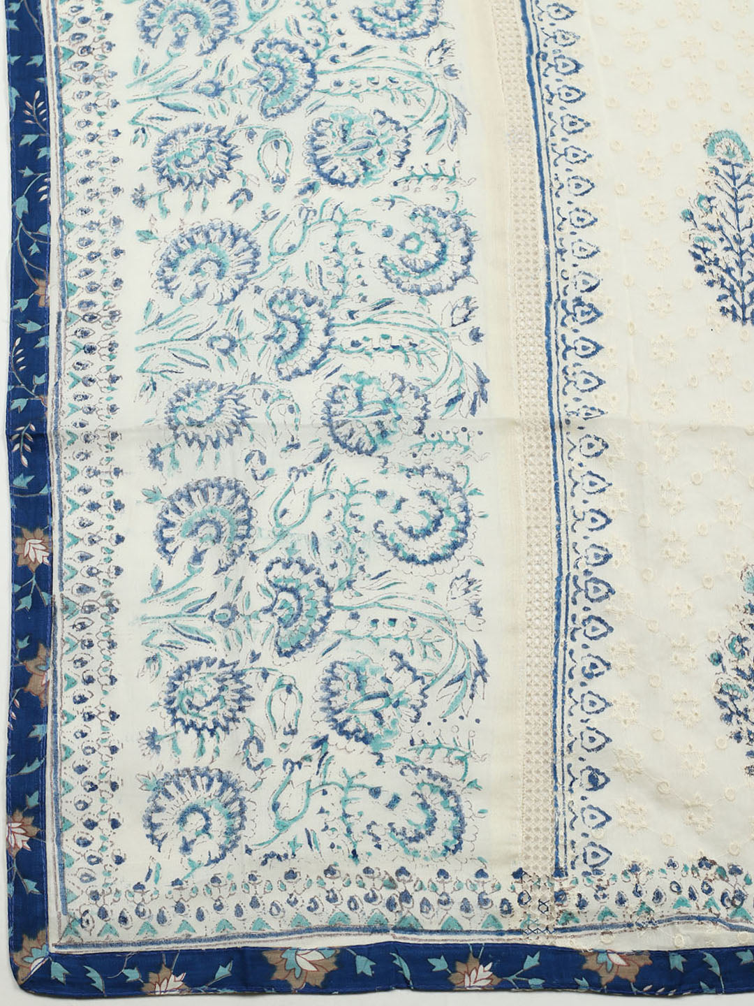Printed Cotton Blend Unstitched Suit With Pant &amp; Dupatta