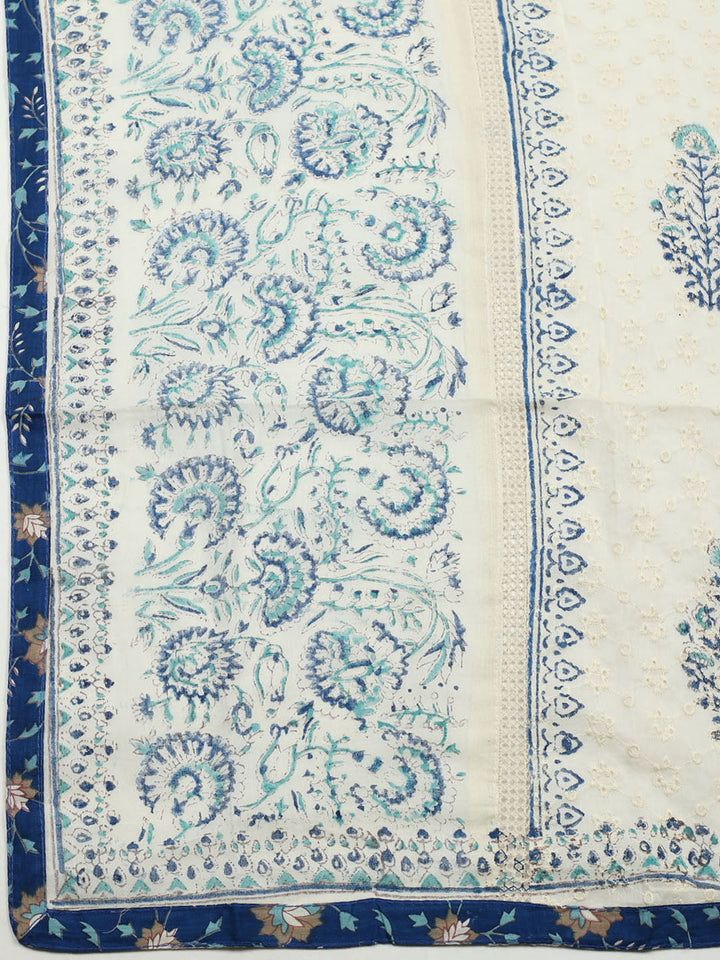 Printed Cotton Blend Unstitched Suit With Pant &amp; Dupatta
