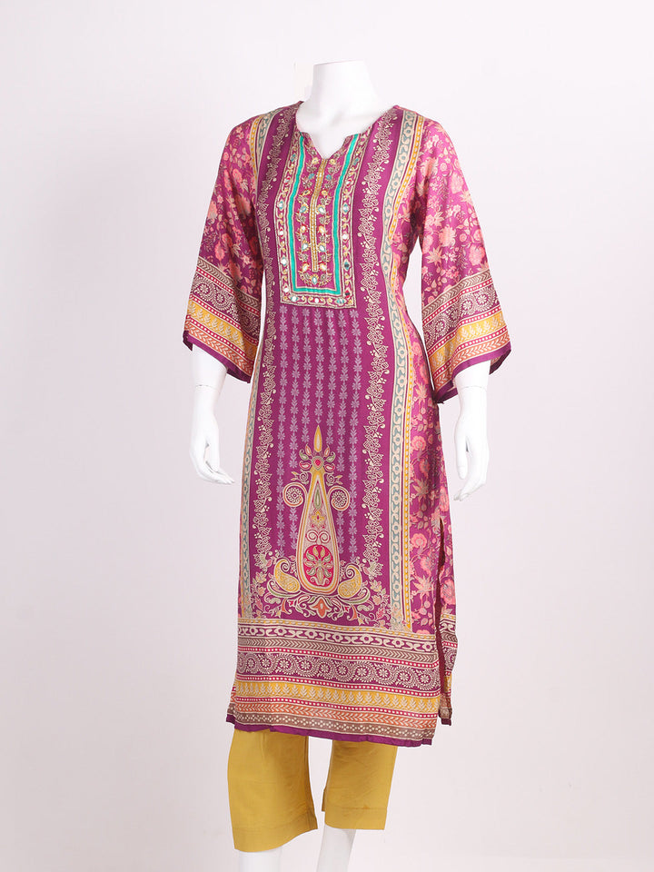 Sequins Embroidery Muslin Kurta With Pants &amp; Dupatta