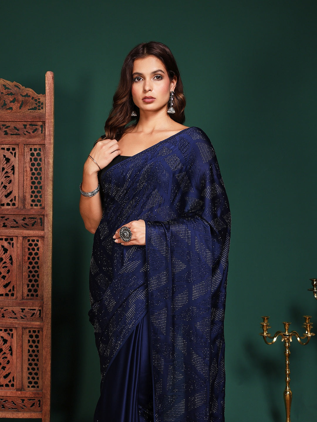 Embroidered Satin Saree