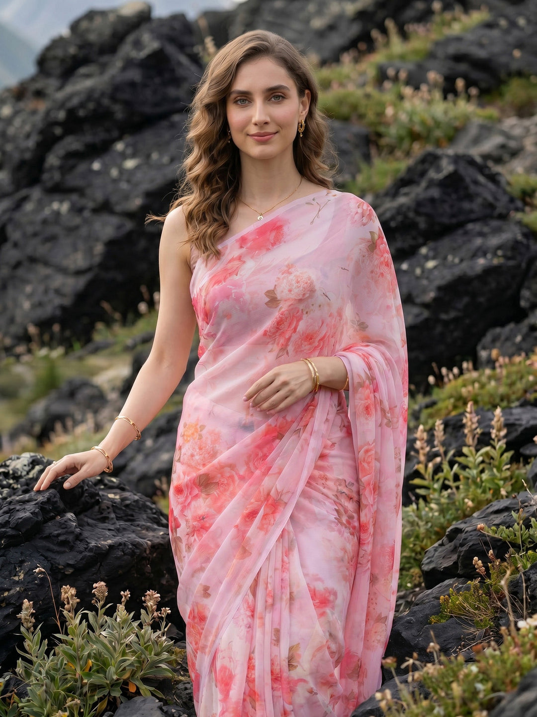 Digital Print Chiffon Saree