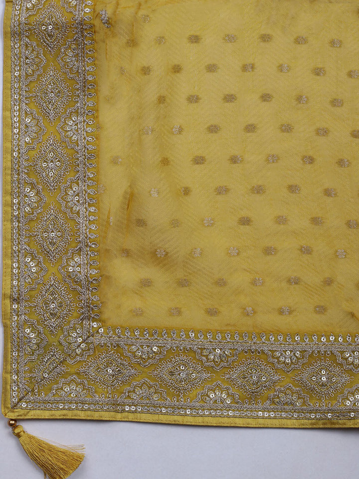 Neck Embroidered Chanderi Unstitched Suit With Dupatta