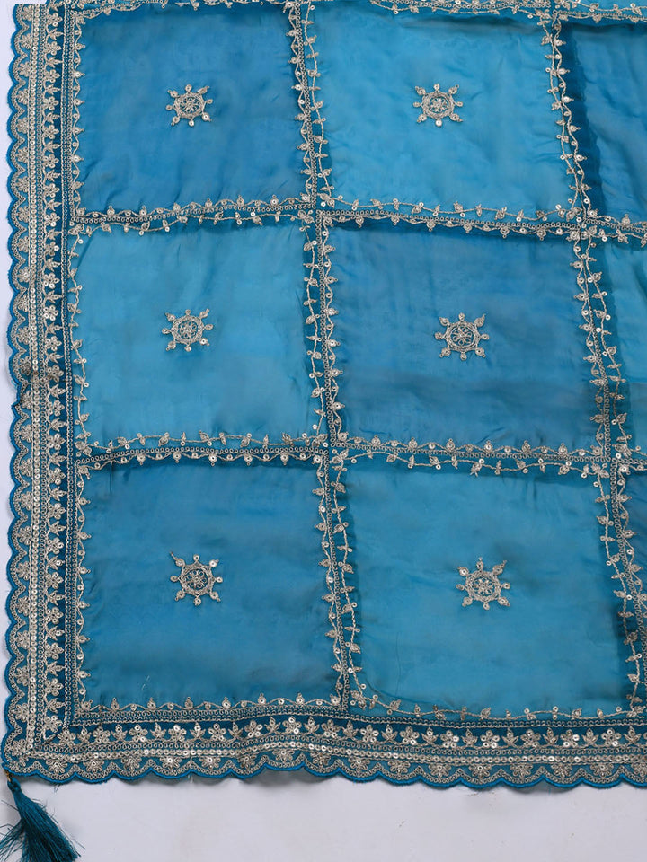 Embroidered Art Silk Unstitched Suit Piece With Dupatta