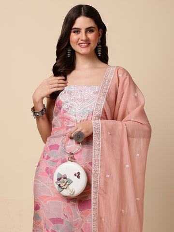 Neck Embroidery Linen Unstitched Suit With Dupatta