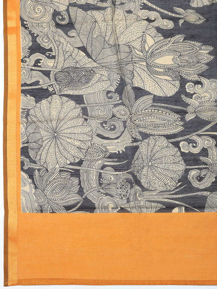 Printed Chanderi Unstitched Suit With Pant &amp; Dupatta