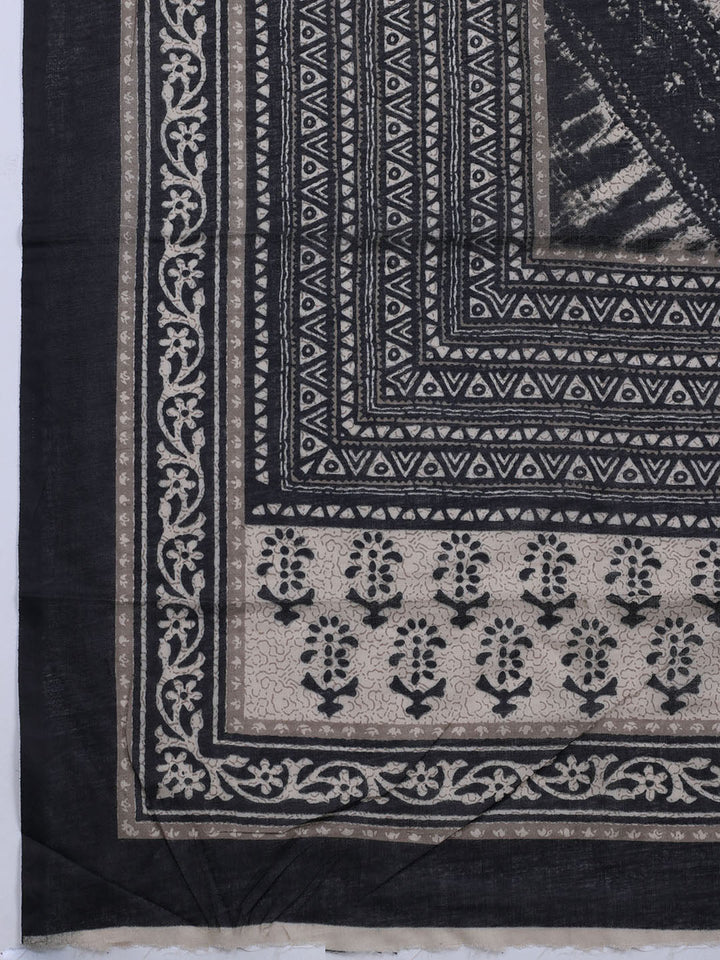 Patch Neck Cotton Blend Unstitched Suit With Dupatta