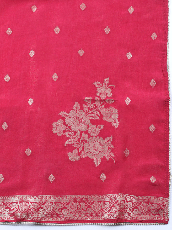 Woven Design Chanderi Unstitched Suit With Pant &amp; Dupatta