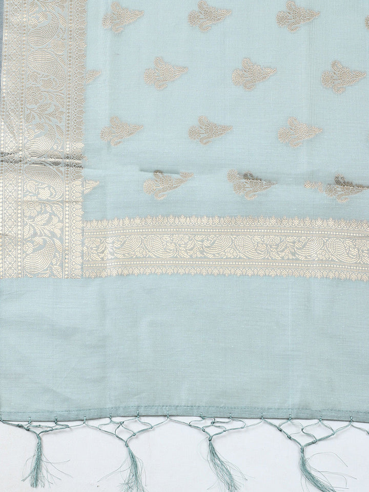 Woven Design Chanderi Unstitched Suit With Pant &amp; Dupatta