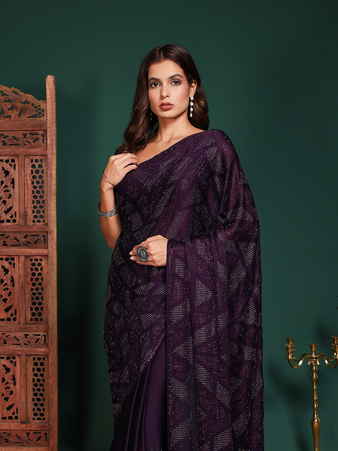 Embroidered Satin Saree
