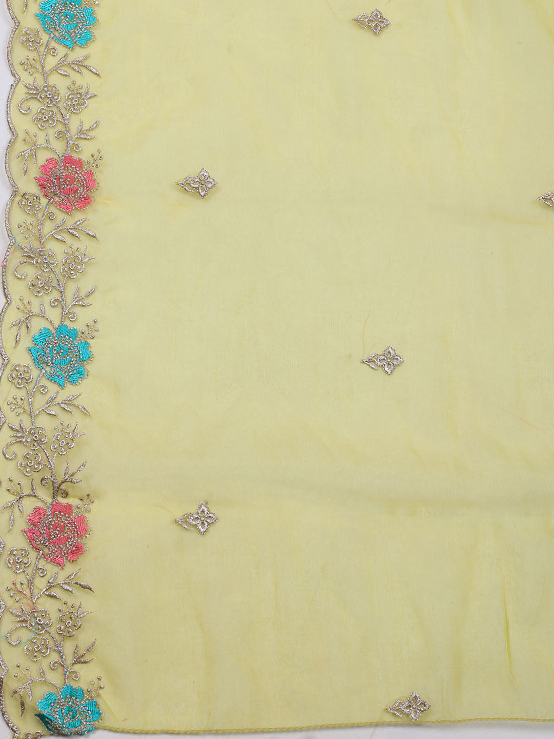 Embroidered Chanderi Unstitched Suit With Dupatta