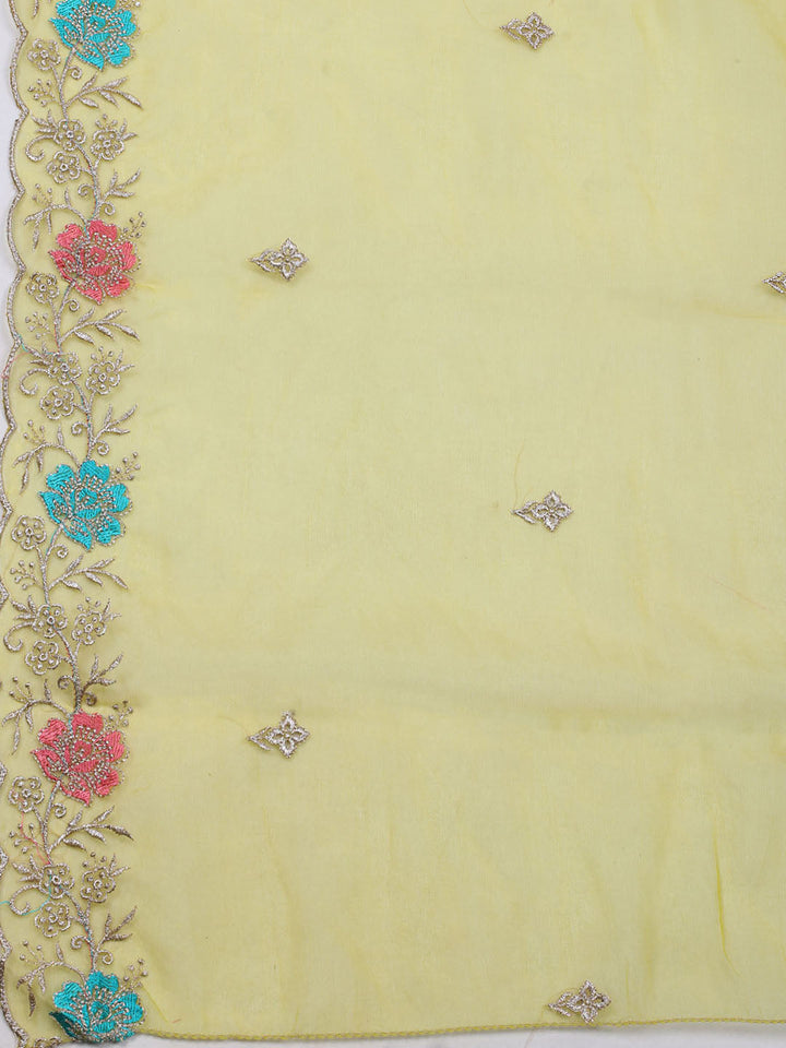 Embroidered Chanderi Unstitched Suit With Dupatta