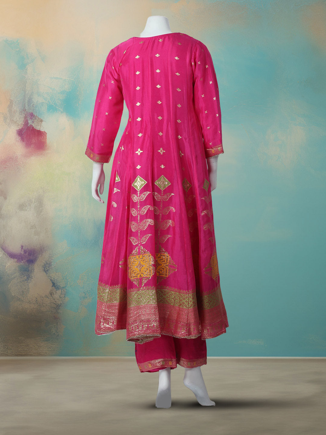 Embroidered Art Silk Stitched Kurta With Pant &amp; Dupatta