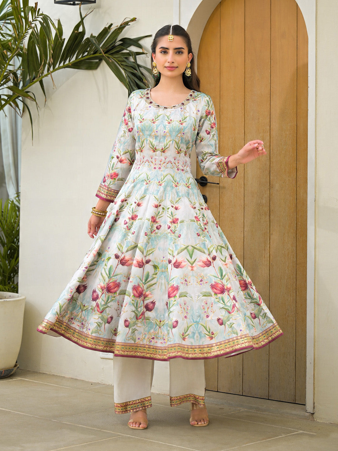 Embroidered Art Silk Kurta With Pant &amp; Dupatta