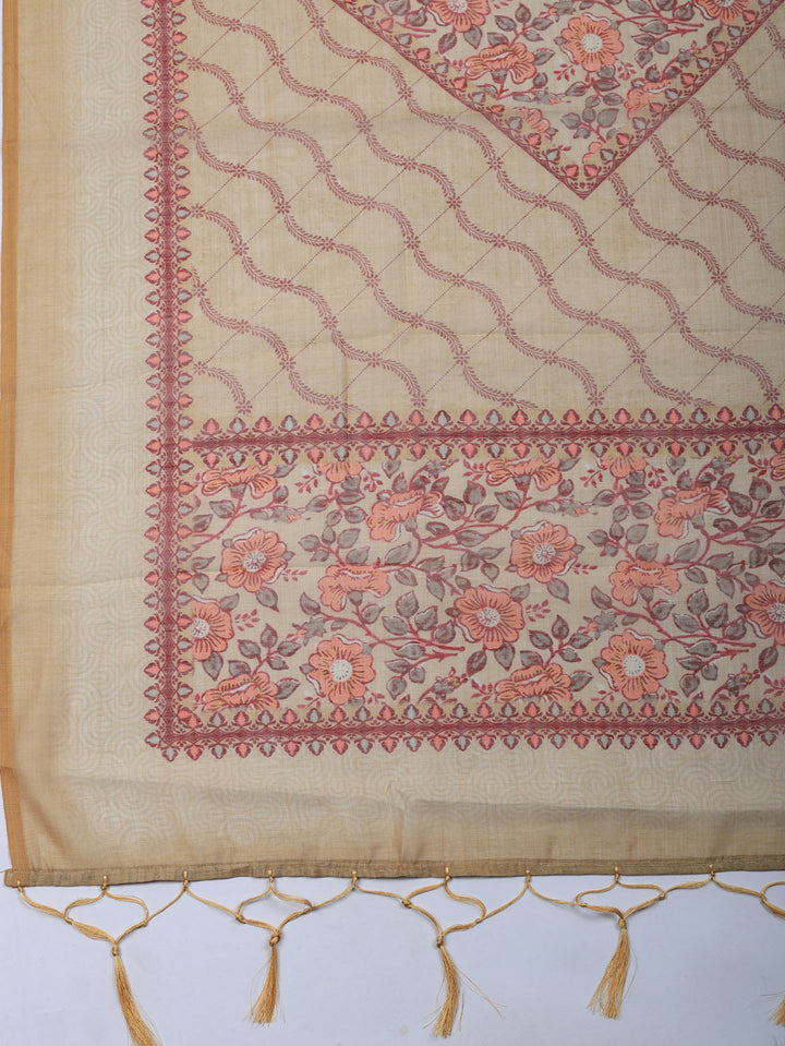 Embroidered Chanderi Unstitched Suit With Pant &amp; Dupatta